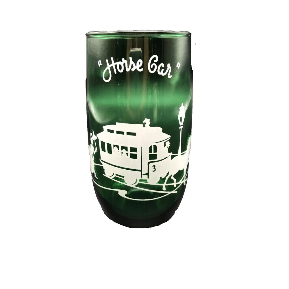 Vintage Anchor Hocking Forest Green HORSE CAR Advertising Drinking‎ Glass